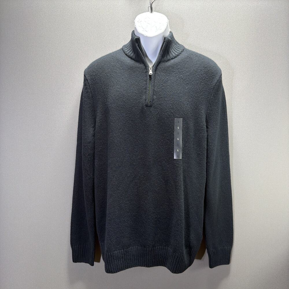 NEW Mens L Sonoma Midnight Black Pull-Over Quarter Zip Sweater Top - NWT